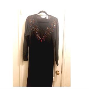 Long Black Vintage Beaded Sweater Dress